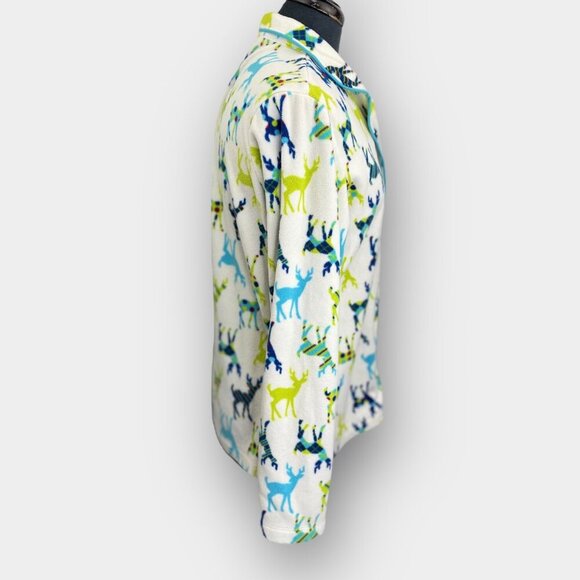 Joe Fresh Fleece Pajama Top Women’s Medium Reindeer Print Button Front Long - Picture 3 of 6